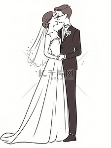 新婚结婚新人简约线条手绘插画设计