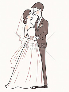 新婚结婚新人简约线条手绘插画设计