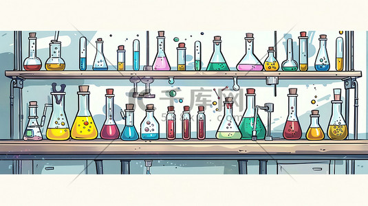 化学工作台手绘图卡通风格插画图片