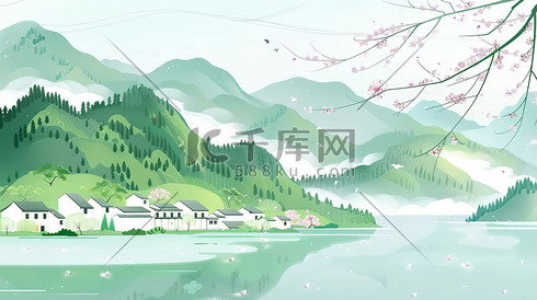 清明节山清水秀清明河边村庄插图