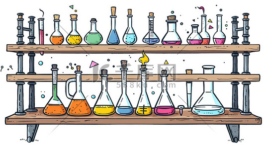 化学工作台手绘图卡通风格插画