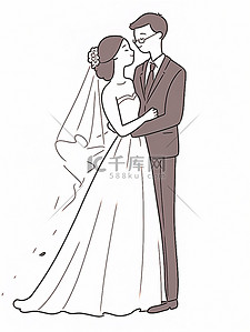 新婚结婚新人简约线条手绘插画