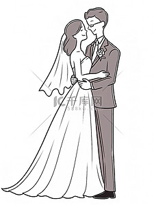 结婚邀请函插画图片_新婚结婚新人简约线条手绘素材