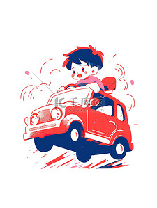 驾驶汽车插画图片_可爱的男孩驾驶汽车矢量插画