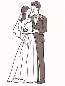 结婚邀请函插画图片_新婚结婚新人简约线条手绘矢量插画
