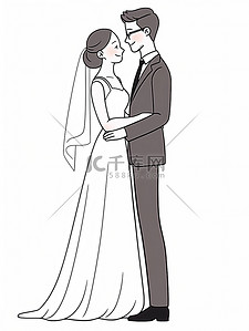 新婚结婚新人简约线条手绘矢量插画