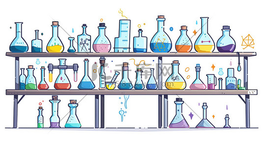 化学插画图片_化学工作台手绘图卡通风格素材