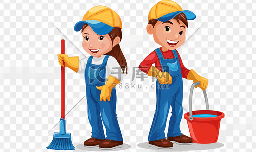 装修模板插画图片_亚洲人家庭保洁维修服务