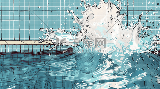 彩色手绘泳池水花的插画9