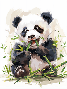 成都插画图片_熊猫吃竹子成都