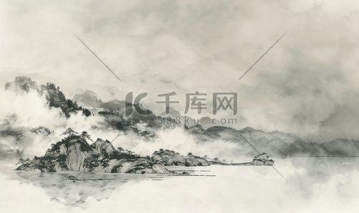 电脑壁纸壁纸插画图片_水墨风格的云海雾景