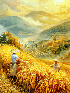 中国精神插画图片_收获的水稻丰收节