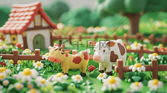 立体草地插画图片_彩色卡通立体草坪奶牛的插画8