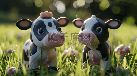 彩色卡通立体草坪奶牛的插画3
