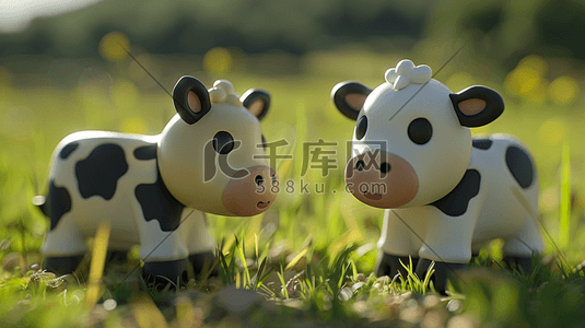 彩色卡通立体草坪奶牛的插画7