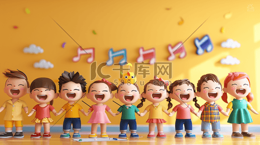 彩色绘画儿童室内开心唱歌的插画6