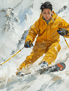 张开双臂得人插画图片_亚洲人滑雪的青年男人