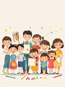女孩到女人插画图片_亚洲人老师和儿童在幼儿园里