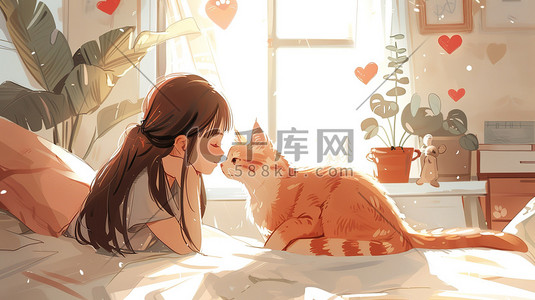 冬至海报插画图片_房间里一只猫和女孩插画海报