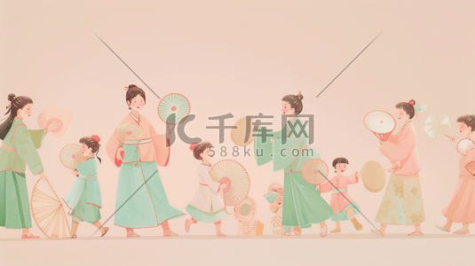 女装简约插画图片_唯美清新古装女子女孩开心的插画