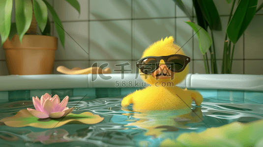 眼镜插画图片_彩色泳池里小黄鸭泳圈眼镜的插画8
