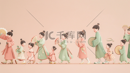 女装简约插画图片_唯美清新古装女子女孩开心的插画