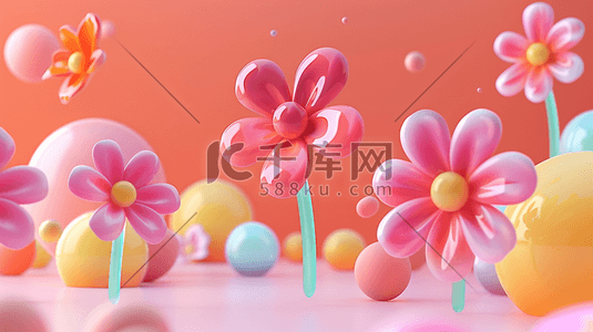 春季春季装饰插画图片_彩色3D立体春季植物花朵装饰插画
