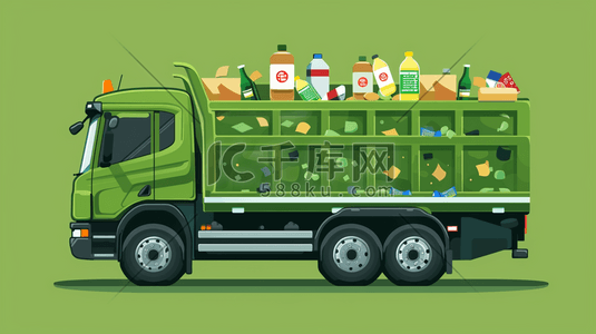 装满货物的绿色大卡车插画