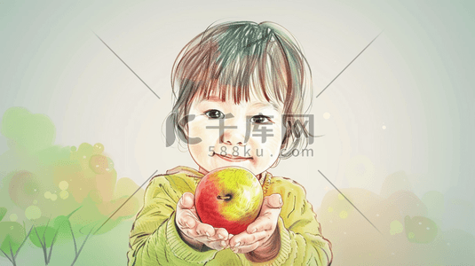 卡通儿童男孩插画图片_彩色手绘卡通儿童水果蔬菜的插画