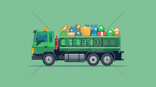 装满肥皂的篮子插画图片_装满货物的绿色大卡车插画
