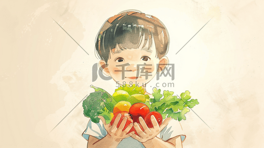 卡通儿童男孩插画图片_彩色手绘卡通儿童水果蔬菜的插画