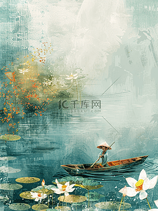 中国风水插画图片_中国风水中滑行的小船插画