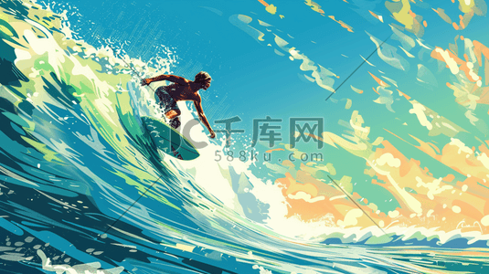 彩色海上男人冲浪滑板的插画13