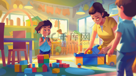 卡通老师插画图片_彩色卡通幼儿园儿童玩具的插画