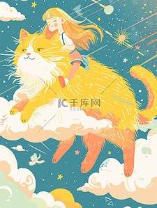 猫可爱卡通插画图片_彩色手绘绘画卡通猫咪的插画