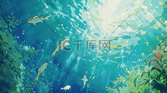 深海鱼类插画图片_蓝色手绘大海深海鱼类生物的插画