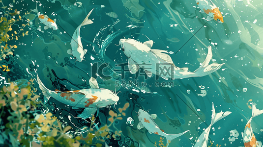 深海插画图片_蓝色手绘大海深海鱼类生物的插画