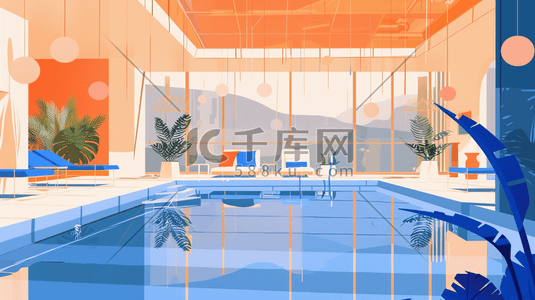 现代感室内游泳场馆插画