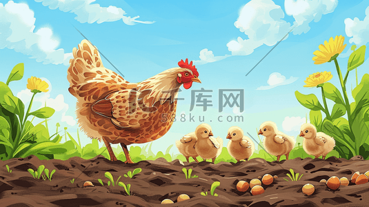 一群奶牛插画图片_母鸡妈妈和一群小鸡插画
