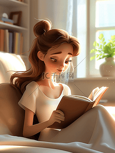 海报女孩看书读书日3d插画