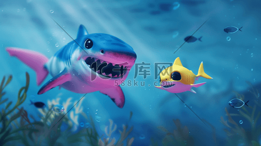 彩色唯美梦幻海洋深海鱼类的插画