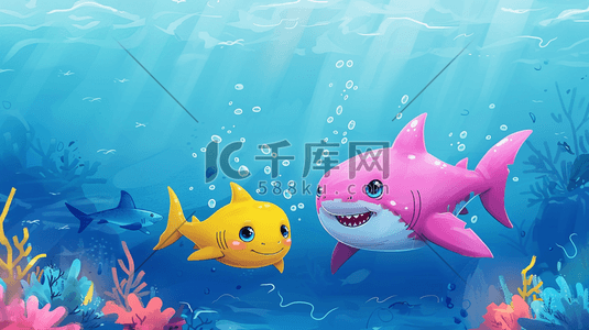 生物插画图片_彩色唯美梦幻海洋深海鱼类的插画