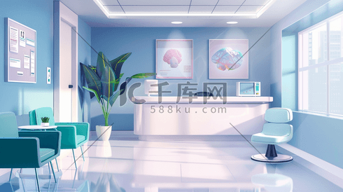 彩色扁平化室内医护人员诊室的插画