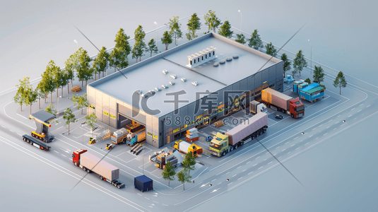 运输插画图片_彩色立体城市港口运输货物的插画