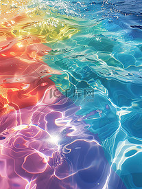 彩虹游泳池水的质感插画海报