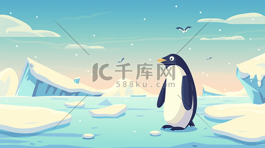 qq红企鹅插画图片_全球变暖企鹅插画7