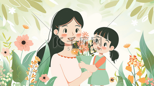 绘制星点插画图片_绘制母亲节母女花朵花卉花丛的插画