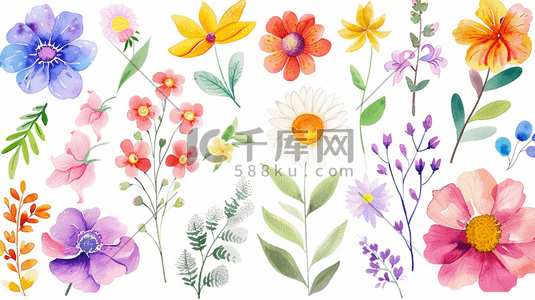 花枝插画图片_简约温馨唯美花朵花枝的插画