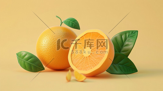 游戏图标插画图片_新鲜的橙子水果3D插画素材