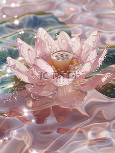 音符漂浮插画图片_透明的水晶莲花漂浮在水中素材